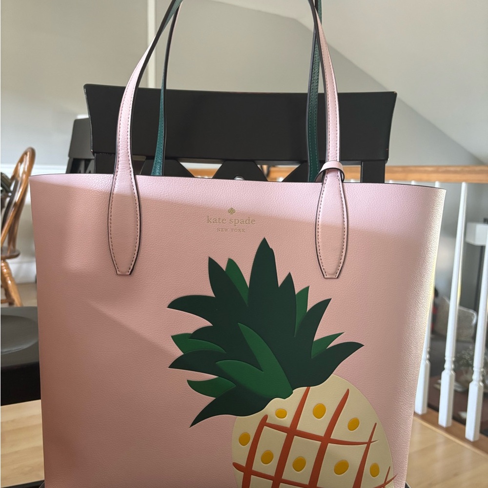 Kate Spade Pink and Green Tote Bag with Tropical Flair